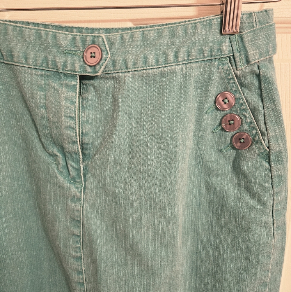 Christopher & Banks Aqua Blue Button-Detail Pencil Skirt Size 4 Stretch - Picture 2 of 5